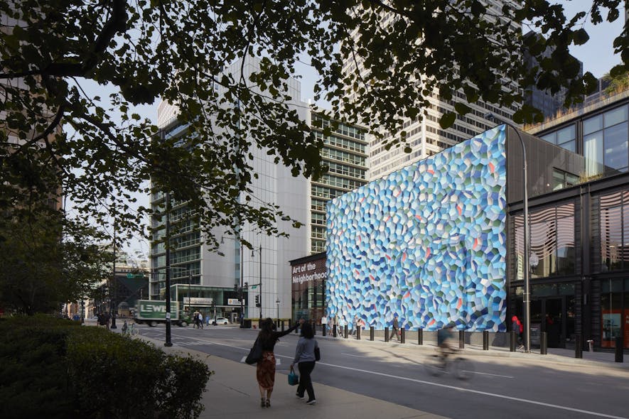 Artist and climate activist Olafur Oliasson created &apos;Atmospheric wave wall,&apos; a dynamic installation at the street level of the Willis Tower along Jackson Boulevard.